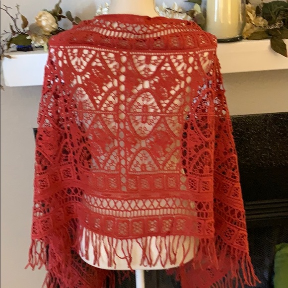 COPY - NWOT Soft Surroundings rusty red poncho shawl lace - Picture 3 of 7